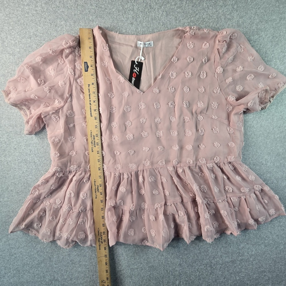 Hotouch Swiss Dot Peplum Top Womens XXL Pink Short Puff Sleeve V-Neck Blouse - Picture 5 of 12
